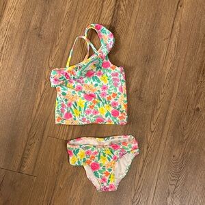 Cat & Jack Floral Kids Bikini Set - Pink and Green